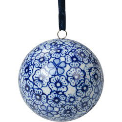 Clayre & Eef Decoratie Hanger Ø 8 cm Beige Blauw Keramiek Bloemen