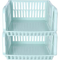 Plasticforte Stapelbare opbergmand - 2x - groen - 16L - 38x28x15 cm - Opbergmanden