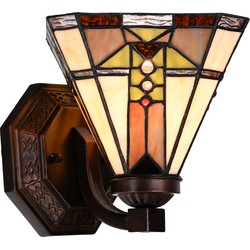 LumiLamp Wandlamp Tiffany  25x20 cm Beige Bruin Glas Kunststof Muurlamp