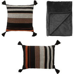 Dutch Decor VOORDEELSET    TAMAR BLACK - Set van 2 kussens en 1 plaid - grijs & zwart | Tamar + Charlie - Dutch Decor