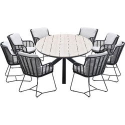 Garden Impressions Fabrice tuinset 9-delig antraciet - Tulli tuintafel ovaal 280x140 cm light teak look