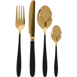 Excellent Houseware Bestekset Tableware Collection - 16-delig - goud/zwart - RVS - 4 personen - Besteksets