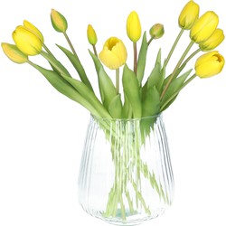 Bellatio Design Kunst tulpen boeket Bella - 12x stuks - geel - real touch - 40 cm - Kunstbloemen