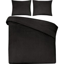 DoubleDry Dekbedovertrek 100% Natuurlijk Katoen - Lits Jumeaux 240x200/220 cm + 2 Kussenslopen - Ademend & Zacht - Zwart