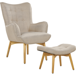 VEJLE - Fauteuil met hocker - Beige - Polyester