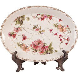 Clayre & Eef Onderbord  25x18x3 cm Beige Keramiek Bloemen