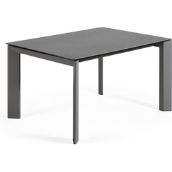 Kave Home - Axis uitschuifbare tafel van porselein en stalen poten in donkergrijs, 140 (200) cm