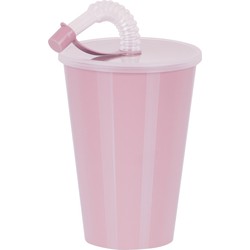 Juypal Drinkbeker met deksel en rietje - licht roze - kunststof - 450 ml - 12 x 9 cm - Drinkbekers