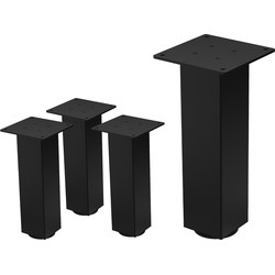Set van 4 tafelpoten I-Design 30 cm glanzend zwart gepoedercoat staal vierkant profiel 8x8 cm In hoogte verstelbare meubelpoten 1-4 cm ML-Design