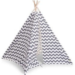 Childhome Tipi Tent Canvas Grijs/Wit 135x143 cm - Zigzag