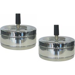 2x Terrasasbakken/tafelasbakken verchroomd met draaimechanisme 11 cm - Asbakken