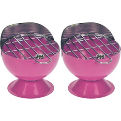 Set van 2x stuks asbak als BBQ vorm metaal 12 cm roze voor binnen/buiten - Asbakken