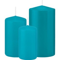Stompkaarsen set van 6x stuks turquoise blauw 10-12-15 cm - Stompkaarsen