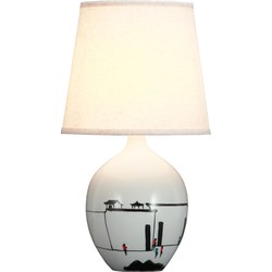 Fine Asianliving Chinese Tafellamp Zwart Wit Landschap D28xH51cm