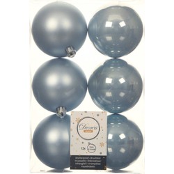 12x stuks kunststof kerstballen lichtblauw 8 cm glans/mat - Kerstbal