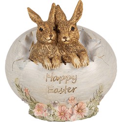 Clayre & Eef Beeld Konijn 11 cm Bruin Polyresin Happy Easter