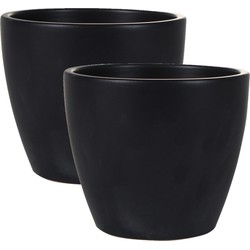 2x stuks plantenpot/bloempot in een strakke Scandinavische look zwart Dia 18 cm en Hoogte 16 cm - Plantenpotten