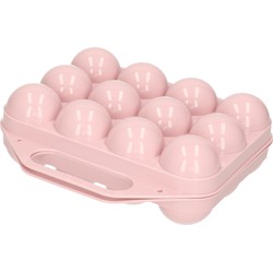 Eierdoos - koelkast organizer eierhouder - 12 eieren - licht roze - kunststof - 20 x 19 cm - Vershoudbakjes
