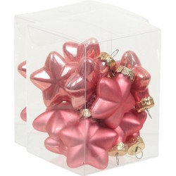 24x stuks glazen sterren kersthangers bubblegum roze 4 cm mat/glans - Kersthangers