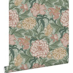 ESTAhome behang vintage bloemen groen en oudroze - 0,53 x 10,05 m - 139378