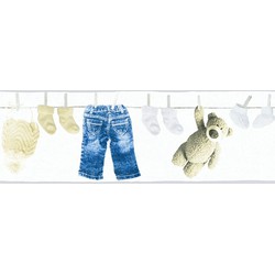A.S. Création behangrand jeans structuur blauw, crème en wit - 0,13 x 5 m - AS-358461
