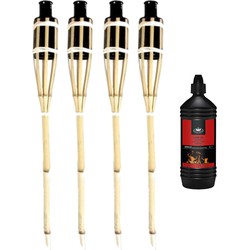 4x stuks Bamboe fakkels safe 60 cm inclusief 1 liter lampenolie/fakkelolie - Fakkels