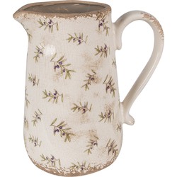 Clayre & Eef Decoratie Kan  21x15x23 cm Beige Blauw Keramiek Olijven Schenkkan