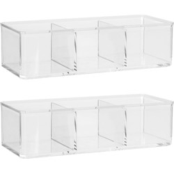 Set van 2x stuks make-up organizer 3 vakken rechthoek 23 x 8,5 cm van kunststof - Make-up dozen