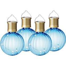 4x Buiten Led blauwe lampion solar verlichting 11 cm - Lampionnen