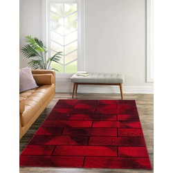 Fano Modern Rood - Zwart vloerkleed - Geblokt - 200 X 290 CM