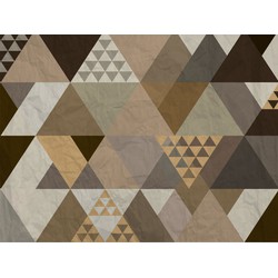 Sanders & Sanders fotobehang grafische driehoeken beige, bruin en groen - 360 x 270 cm - 600407