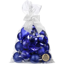 Inge Christmas kerstballen en hangers -30x -kunststof -kobalt blauw - Kerstbal
