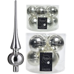 Glazen kerstballen pakket zilver glans/mat 32x stuks inclusief piek glans - Kerstbal