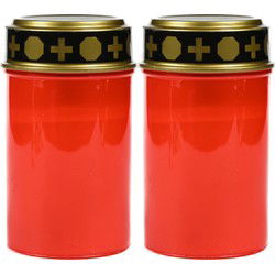 Grafkaars/gedenklicht - 2x - LED licht - rood - waterbestendig - op batterijen - buitenkaarsen