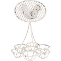 Clayre & Eef Eierhouder Ø 15x22 cm Wit Metaal Kip