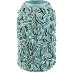 PTMD Zubeda Blue Round Glazed Ceramic Pot With Leaves L