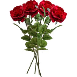 5x Rode rozen Marleen bloemen kunsttakken 63 cm - Kunstbloemen