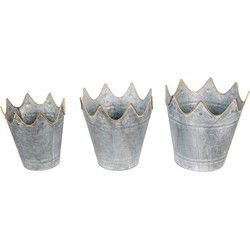 Clayre & Eef Bloempot Set van 3  Ø 29 Ø 26 Ø 22 cm Grijs Metaal Kroon Plantenpot