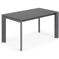 Kave Home - Axis uitschuifbare tafel van porselein en stalen poten in donkergrijs, 140 (200) cm