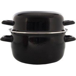 OTIX Mosselpan - Mosselpot - Inductie - Alle Warmtebronnen - Zwart - Emaille - 24x24x21cm