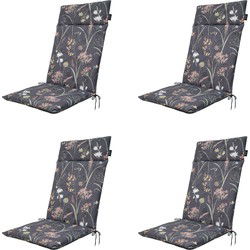 Madison -  Tuinstoelkussen Hoge Rug Donna grey canvas eco+ - Ca. 120x50 cm - Set van 4