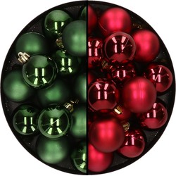 32x stuks kunststof kerstballen mix van donkergroen en donkerrood 4 cm - Kerstbal