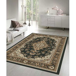 Nain Klassiek Medaillon - Laagpolig Oosters Vloerkleed - Vintage Tapijt - Zwart- 200x290 CM