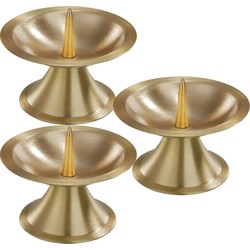 3x Ronde metalen stompkaarsenhouder goud voor kaarsen 5-6 cm doorsnede - kaars kandelaars
