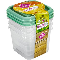 Hega Hogar Vershoudbakjes - set 3x stuks - 0.3 liter - transparant/groen - L8 x B8 x H11 cm - Vershoudbakjes