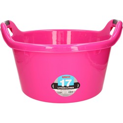 Plasticforte Grote teil/afwasbak/kuip - kunststof - rond - handvatten - 42 x 27 cm - 17 liter - roze - Afwasbak