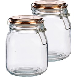 Set van 4x stuks glazen luxe keuken voorraadpotten/voorraadbussen met klepdeksel koper 1000 ml - Voorraadpot