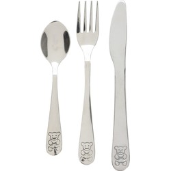 Cutlery for Kids bestekset met beer - 3-delig - zilver - RVS - voor kinderen - Besteksets