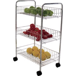 MSV Keuken/badkamer trolleyA‚A - rvs metaal - zilver - met wielen - 41 x 26 x 63 cm - Opberg trolley