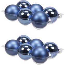 12x stuks glazen kerstballen blauw (basic) 8 cm mat/glans - Kerstbal